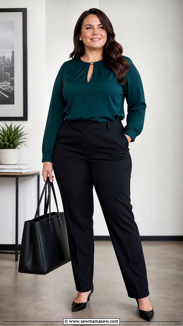 Plus Size Keyhole Top With Black Trousers - 20 plus size keyhole top outfit ideas