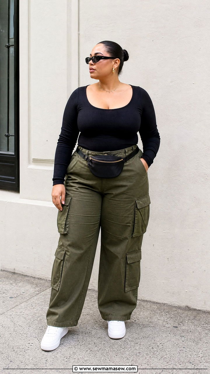 Plus Size Keyhole Top With Cargo Pants - 20 plus size keyhole top outfit ideas