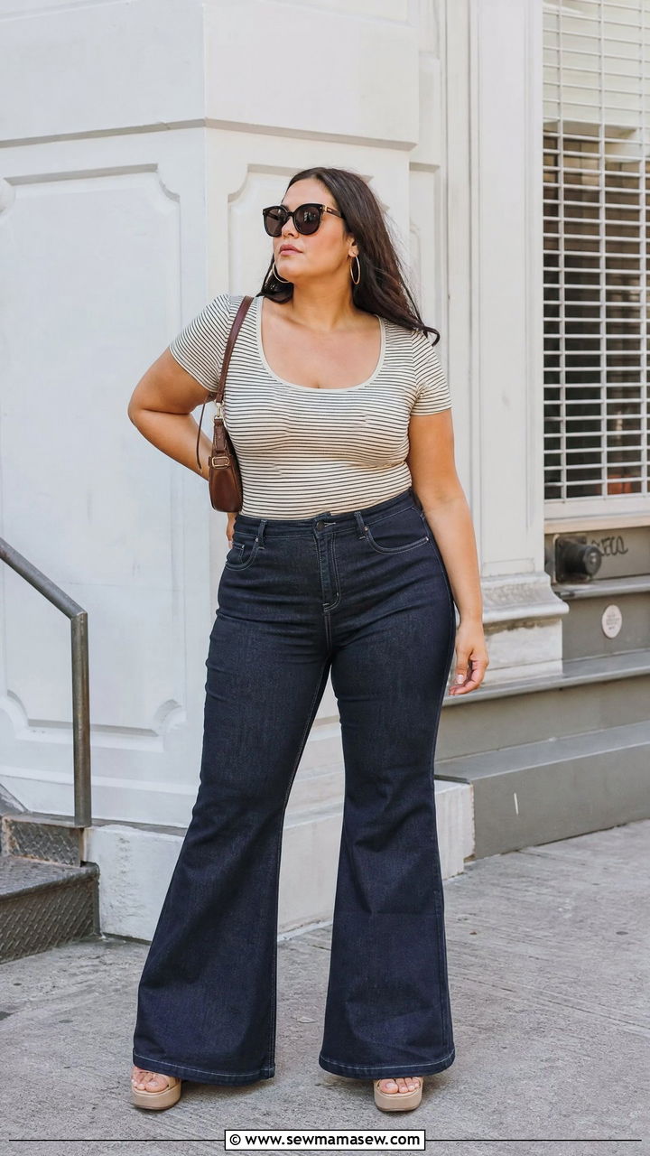 Plus Size Keyhole Top With Flare Jeans - 20 plus size keyhole top outfit ideas