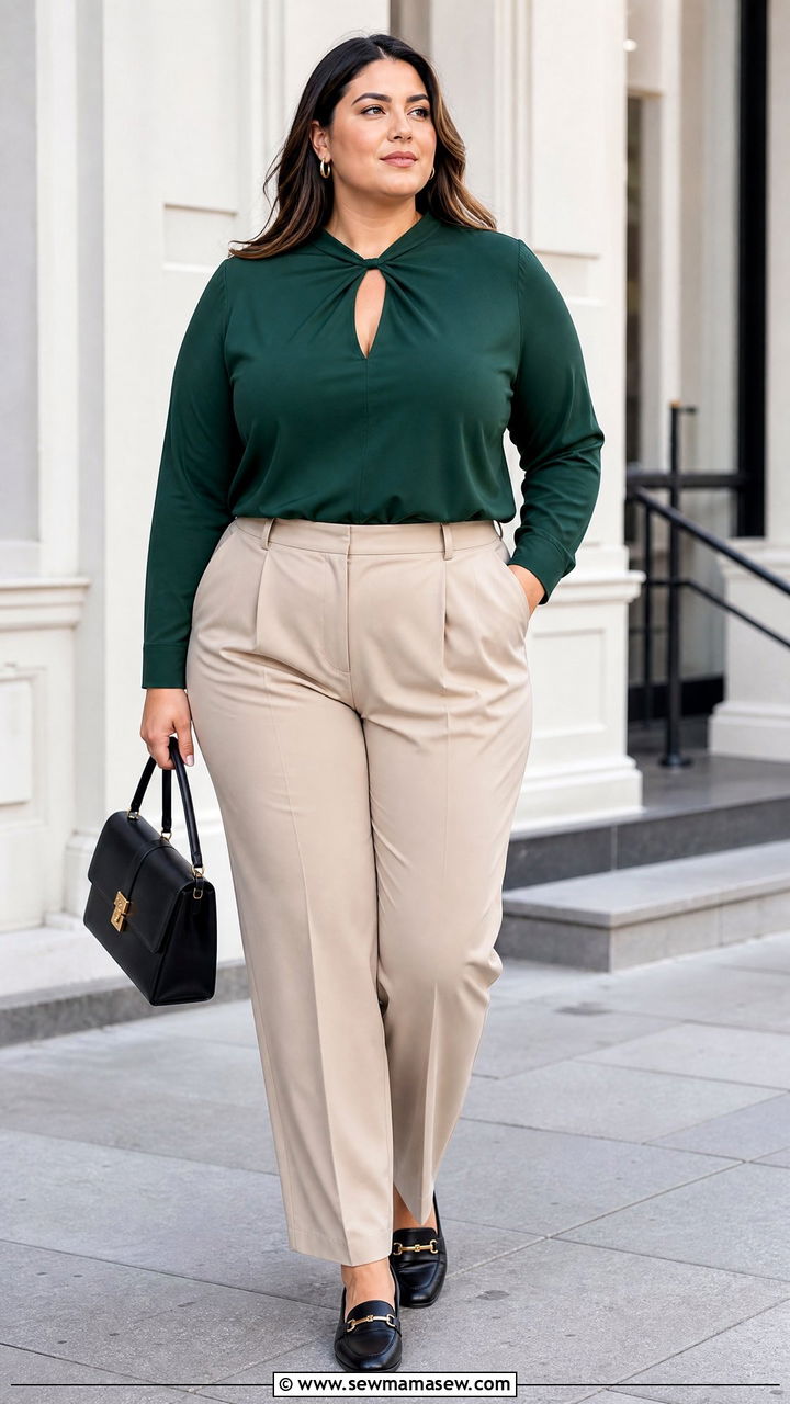 Plus Size Keyhole Top With Pleated Pants - 20 plus size keyhole top outfit ideas
