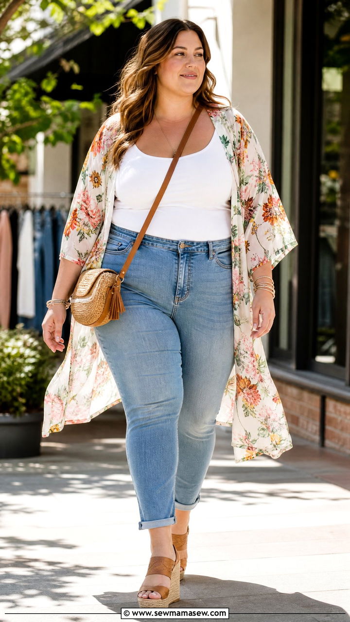 Plus Size Kimono And Jeans Outfit - 20 plus size outfits for big belly