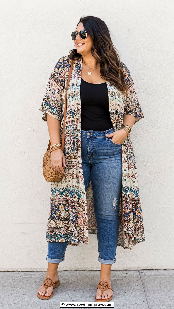 Plus Size Kimono Outfit With Sandals - 20 plus size outfit ideas with sandals