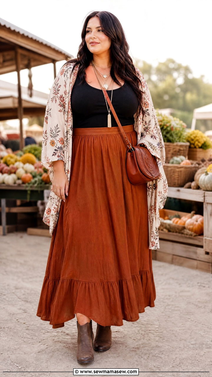Plus Size Kimono Top With A Maxi Skirt - 20 plus size kimono top outfit ideas