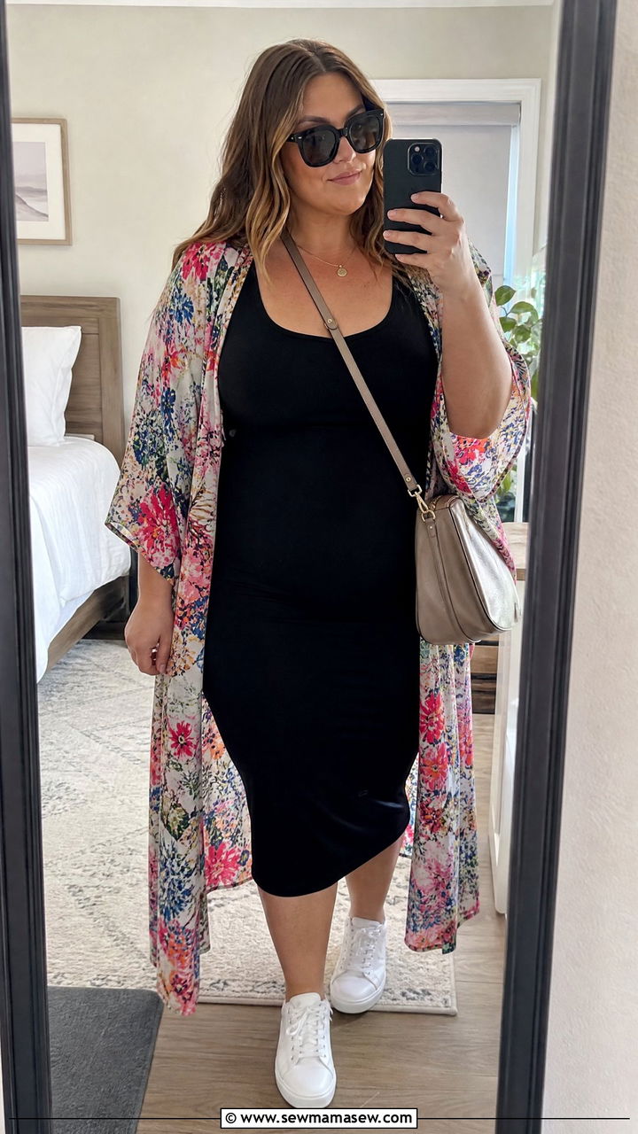 Plus Size Kimono Top With A Tank Dress - 20 plus size kimono top outfit ideas