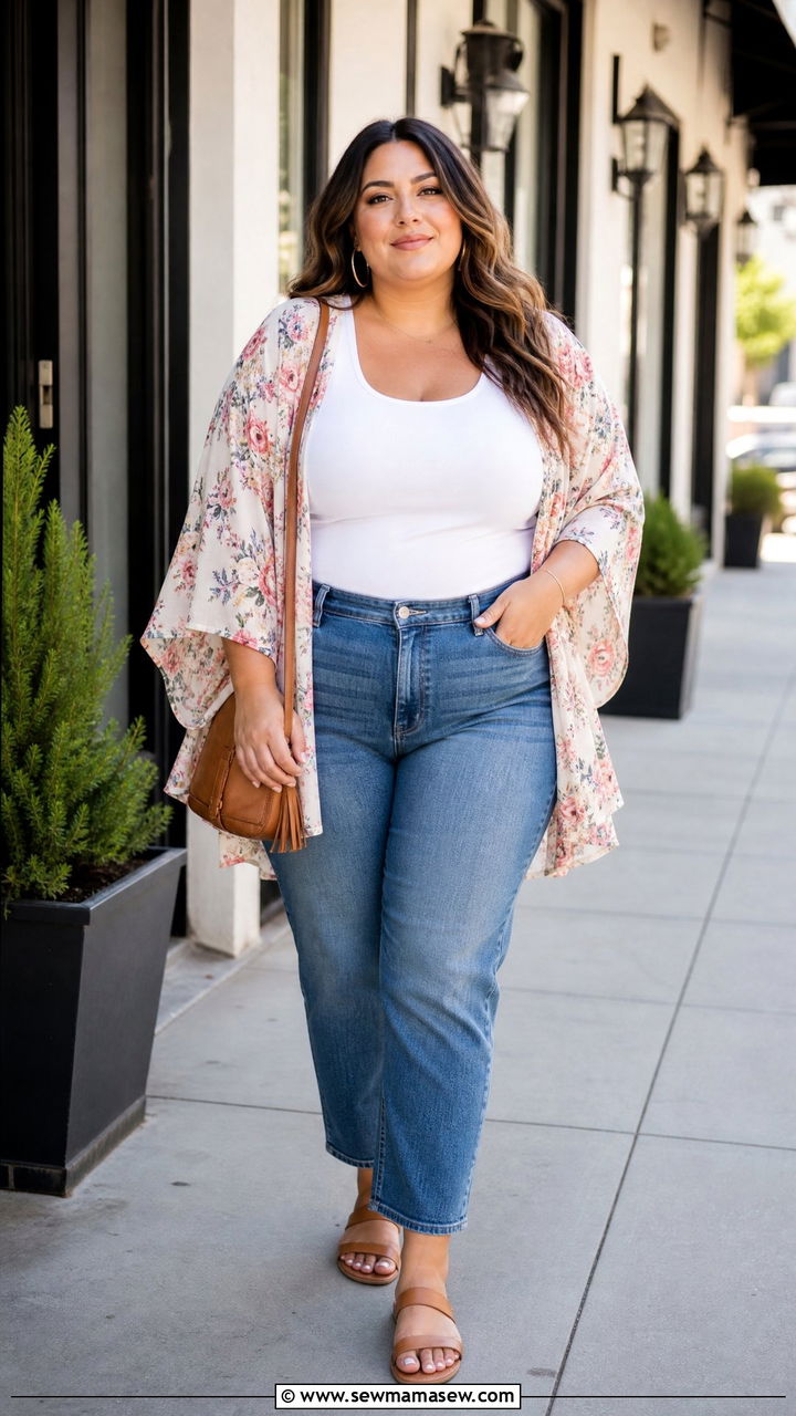 Plus Size Kimono Top With Jeans - 20 plus size kimono top outfit ideas
