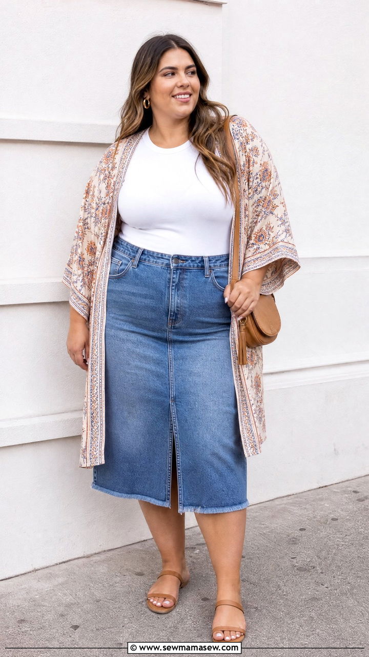 Plus Size Kimono With Skirt - 20 plus size kimono outfit ideas