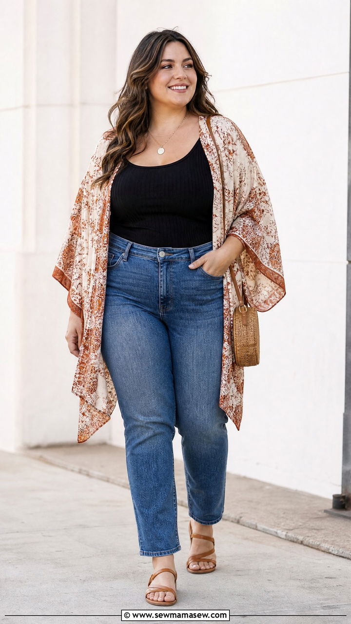 Plus Size Kimono With Tank Top - 20 plus size kimono outfit ideas