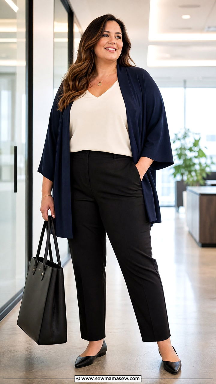 Plus Size Kimono With Work Pants - 20 plus size kimono outfit ideas