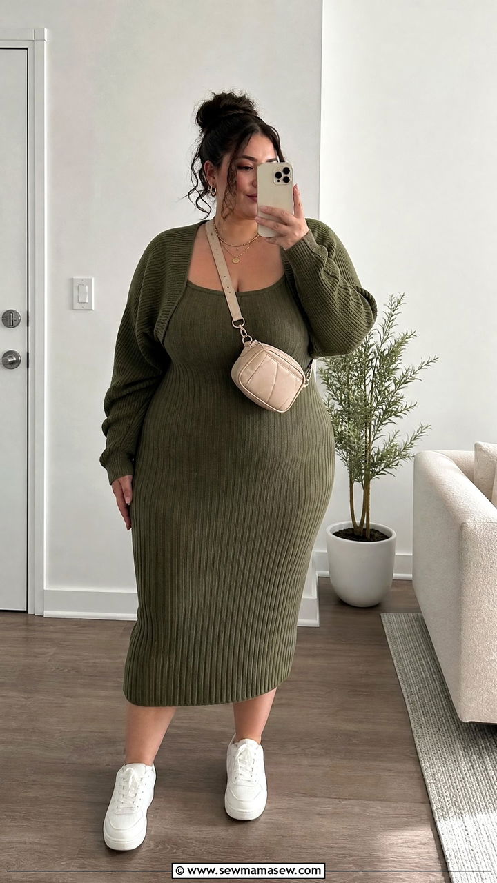 Plus Size Knit Bolero Top With Tank Dress - 20 plus size bolero top outfit ideas