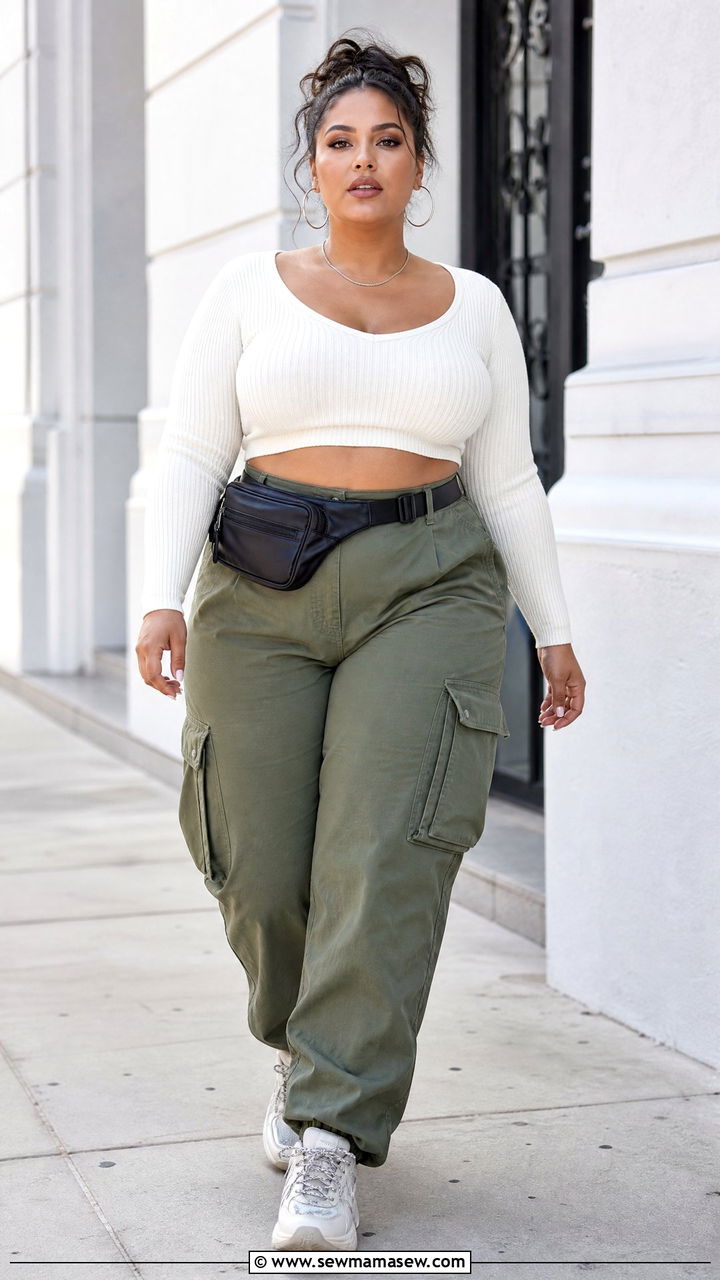 Plus Size Knit Crop Top With Cargo Pants - 20 plus size knit crop top outfit ideas