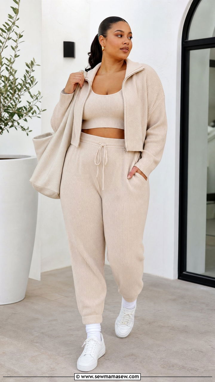 Plus Size Knit Crop Top With Joggers - 20 plus size knit crop top outfit ideas