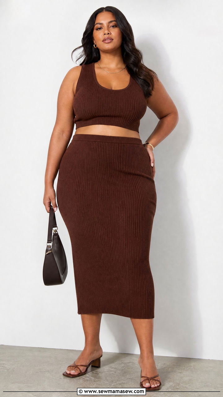 Plus Size Knit Crop Top With Matching Knit Skirt - 20 plus size knit crop top outfit ideas