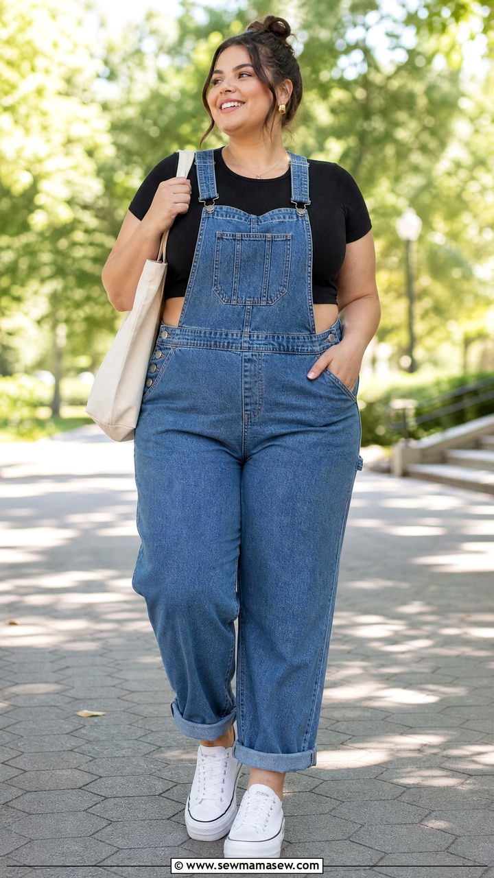 Plus Size Knit Crop Top With Overalls - 20 plus size knit crop top outfit ideas
