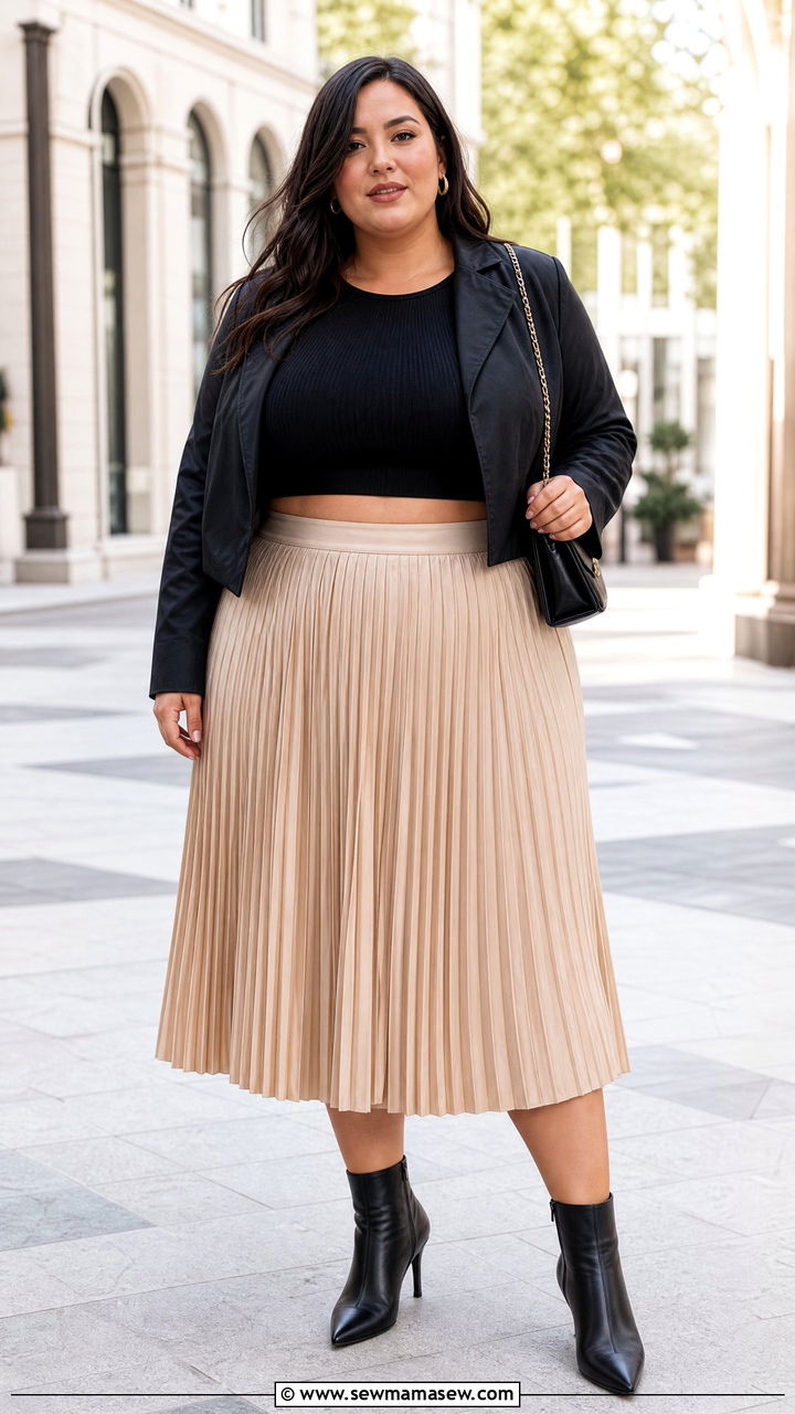 Plus Size Knit Crop Top With Pleated Skirt - 20 plus size knit crop top outfit ideas