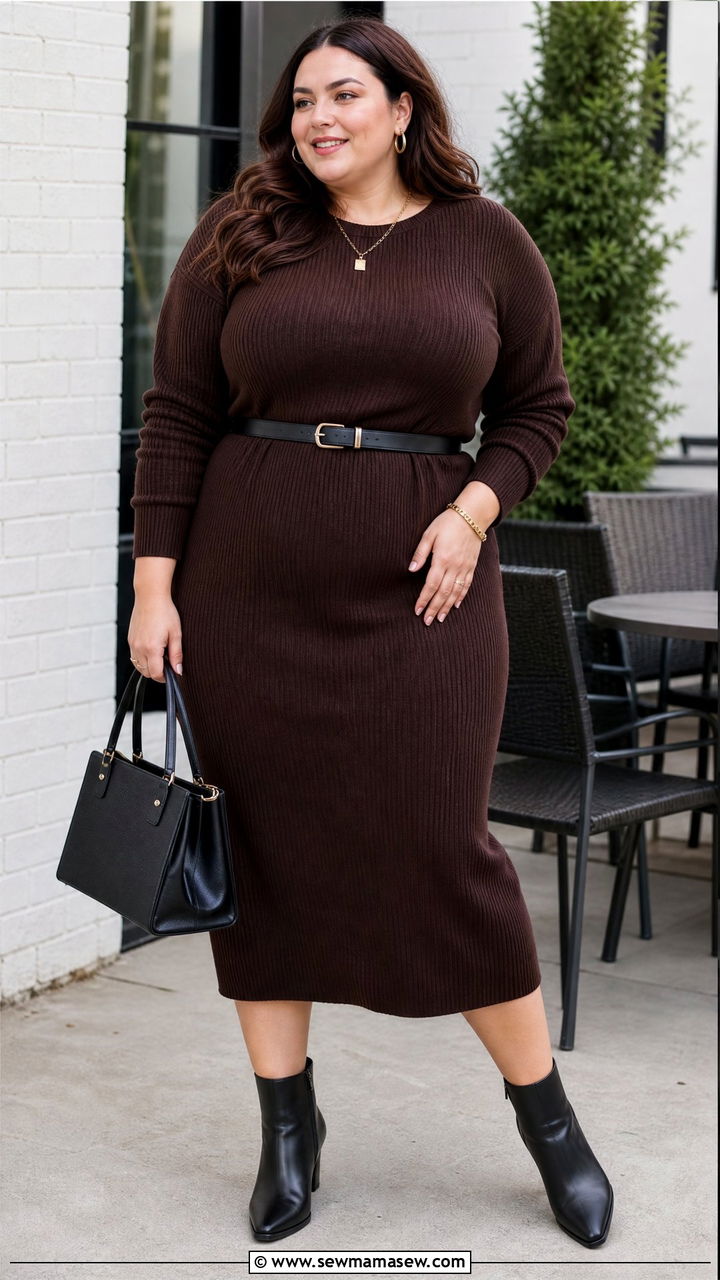 Plus Size Knit Dress And Ankle Boots Outfit - 20 plus size transitional fall outfits