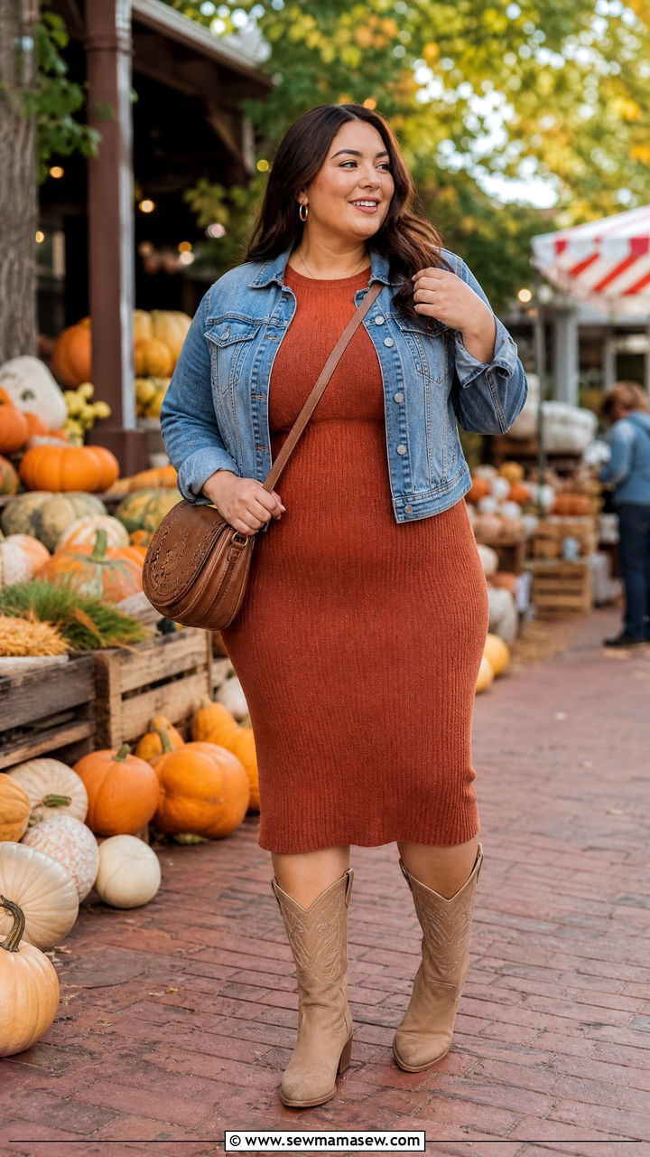 Plus Size Knit Dress With Cowboy Boots - 20 plus size knit dress outfit ideas