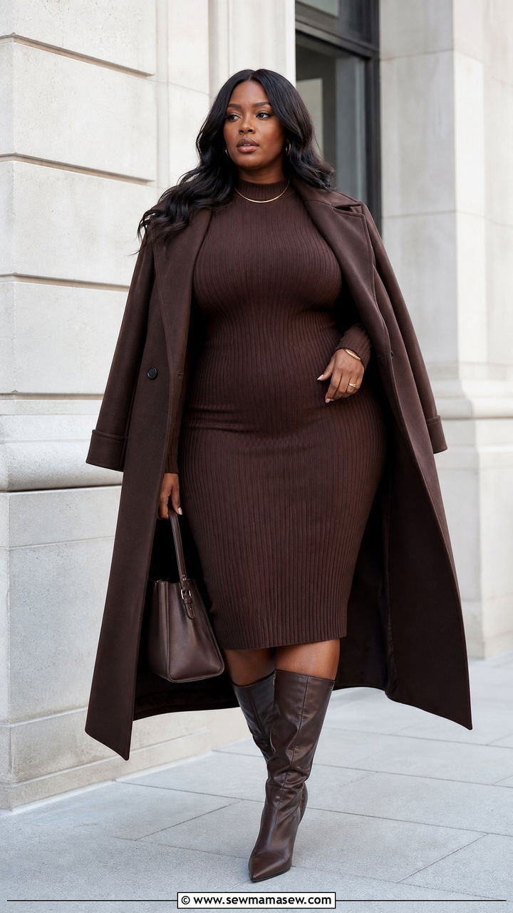 Plus Size Knit Dress With Monochrome Outfit - 20 plus size knit dress outfit ideas