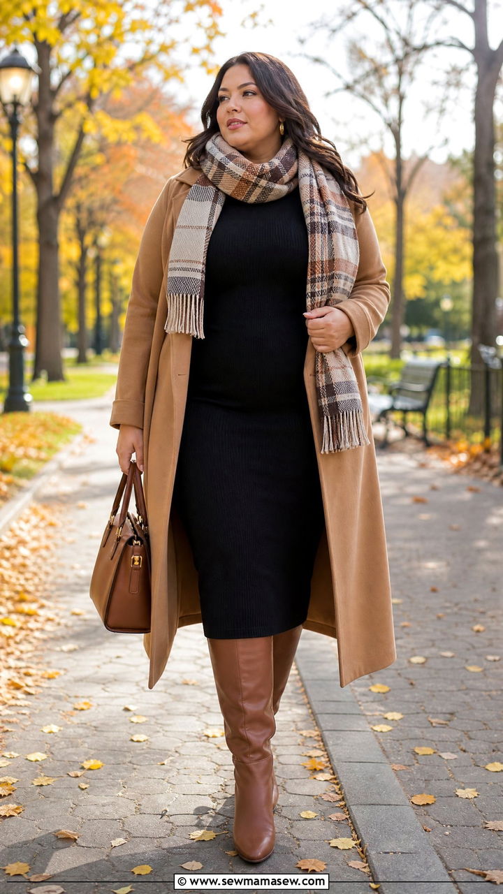 Plus Size Knit Dress With Scarf And Boots - 20 plus size knit dress outfit ideas