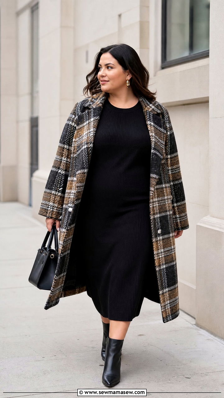 Plus Size Knit Dress With Statement Coat - 20 plus size knit dress outfit ideas