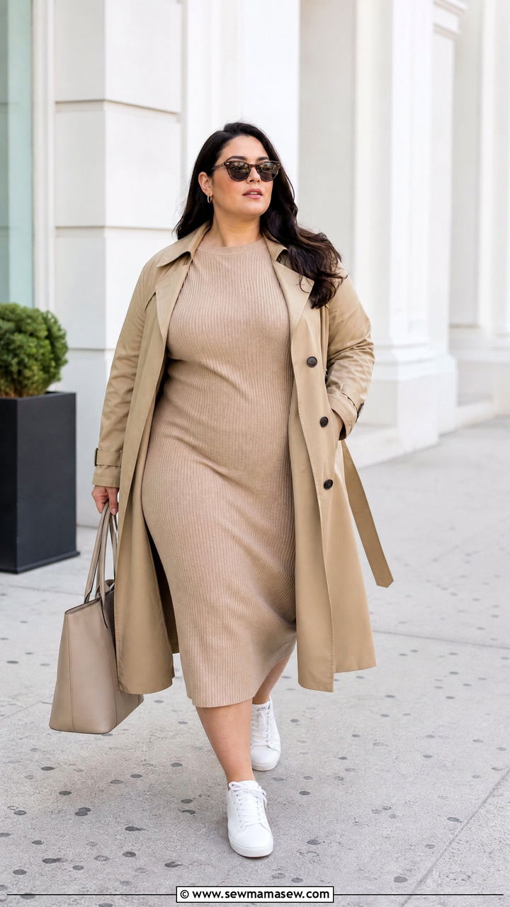 Plus Size Knit Dress With Trench Coat - 20 plus size knit dress outfit ideas