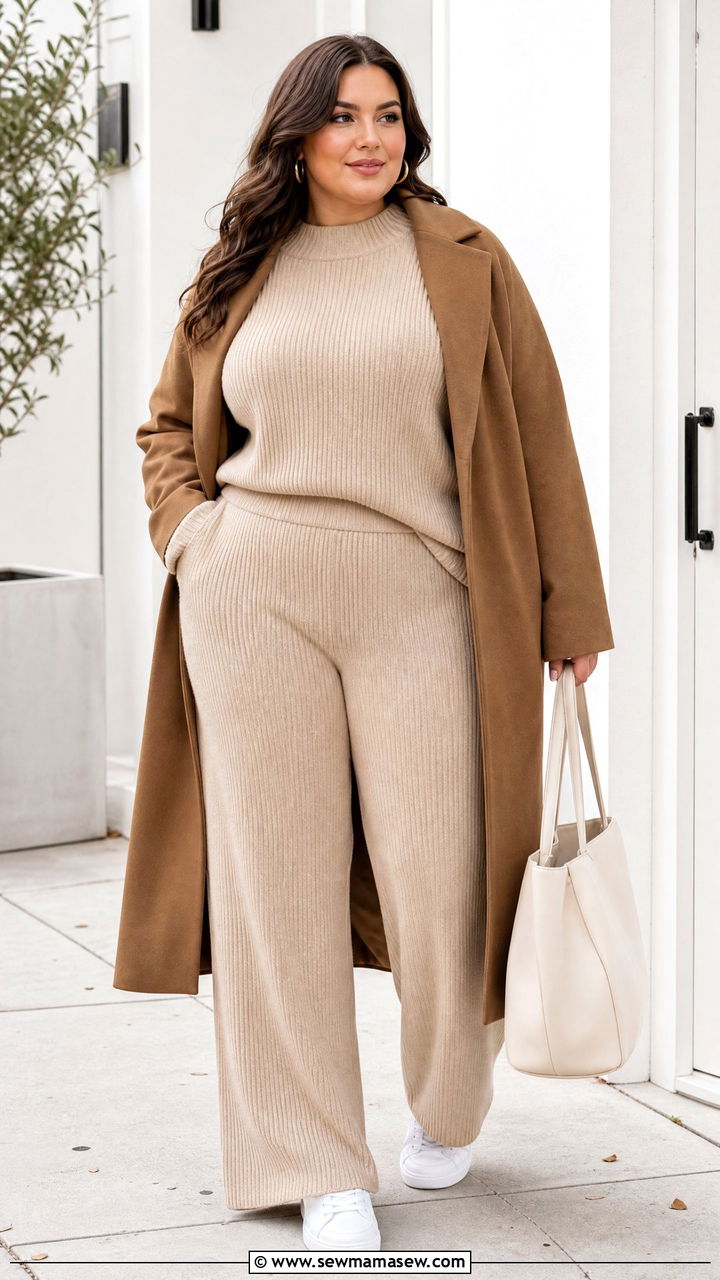 Plus Size Knit Matching Set Outfit - 20 plus size cozy sweater outfit ideas