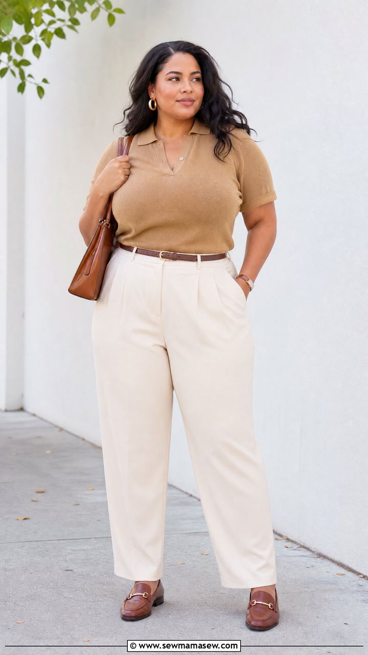 Plus Size Knit Polo Top Outfit - 20 plus size elegant top outfit ideas
