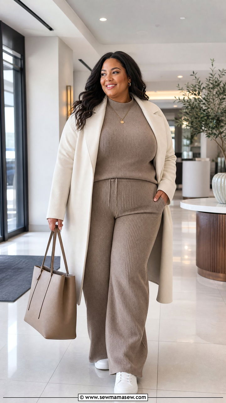 Plus Size Knit Set With Sneakers - 20 plus size cozy fall outfits