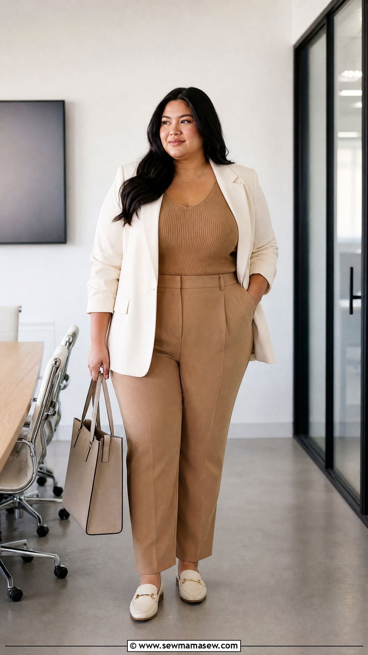Plus Size Knit Shell And Blazer Outfit - 20 plus size office tops outfit ideas