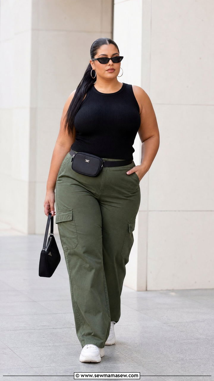 Plus Size Knit Tank Top With Cargo Pants - 20 plus size knit tank top outfit ideas