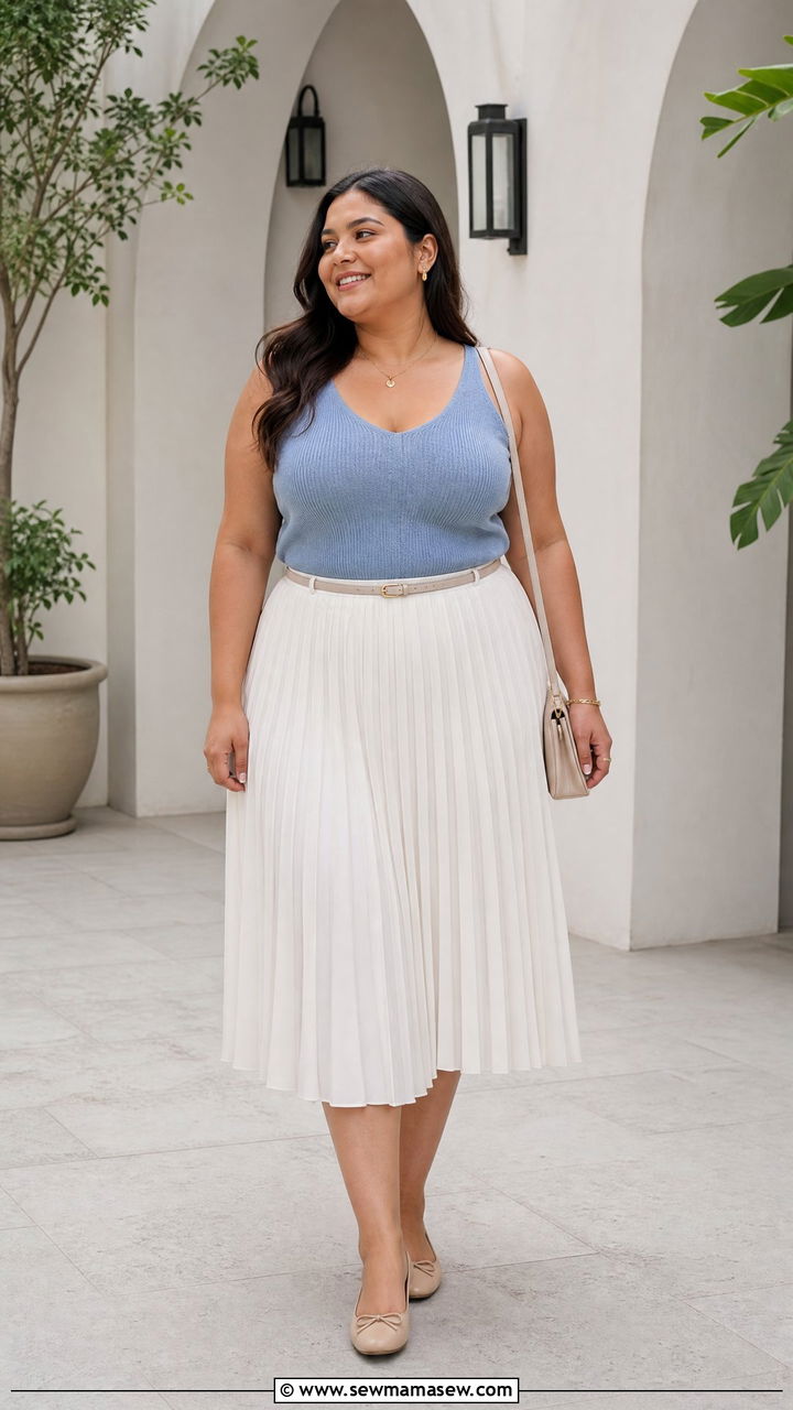Plus Size Knit Tank Top With Midi Skirt - 20 plus size knit tank top outfit ideas