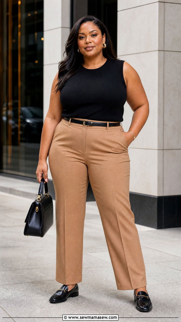 Plus Size Knit Tank Top With Tailored Trousers - 20 plus size knit tank top outfit ideas