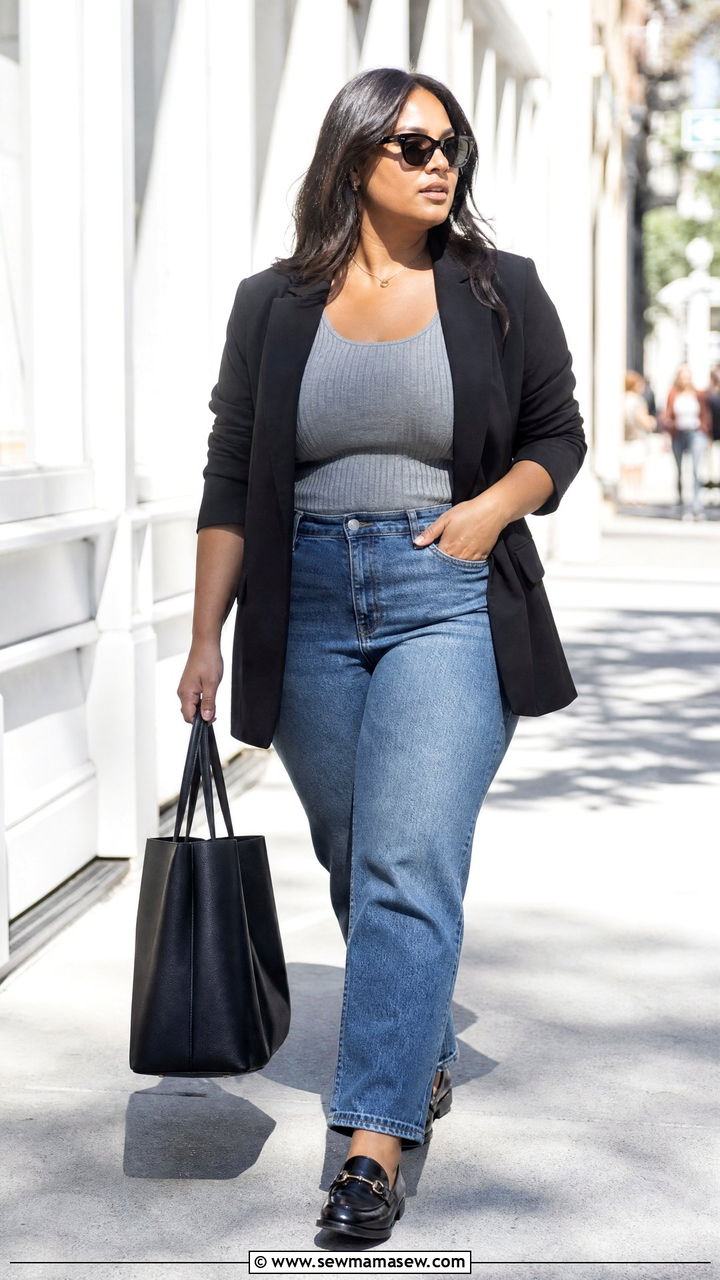 Plus Size Knit Top With Blazer And Jeans - 20 plus size knit top outfit ideas