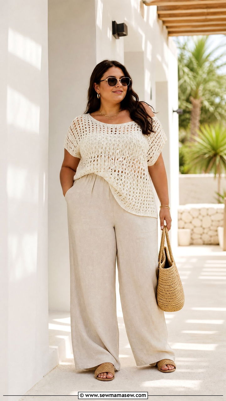 Plus Size Knit Top With Linen Pants - 20 plus size knit top outfit ideas