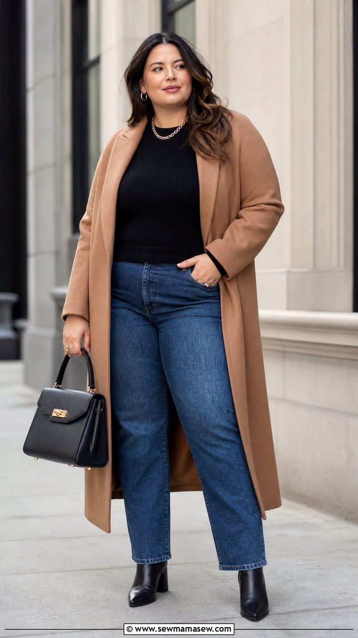 Plus Size Knit Top With Long Coat - 20 plus size knit top outfit ideas
