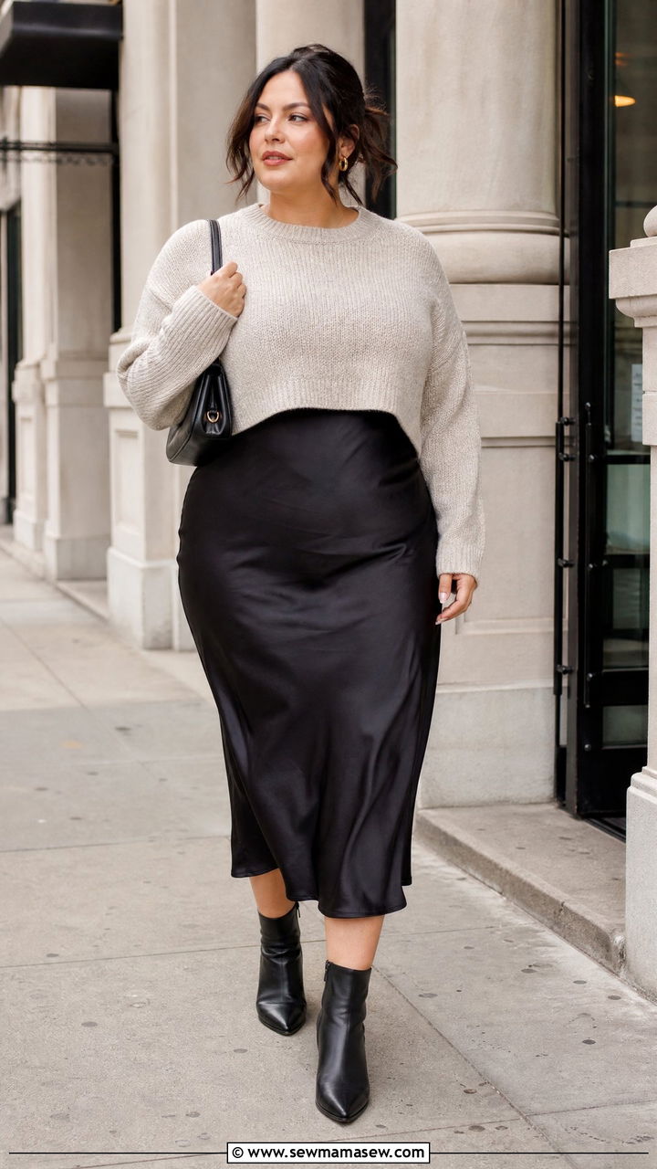 Plus Size Knit Top With Midi Slip Dress - 20 plus size knit top outfit ideas