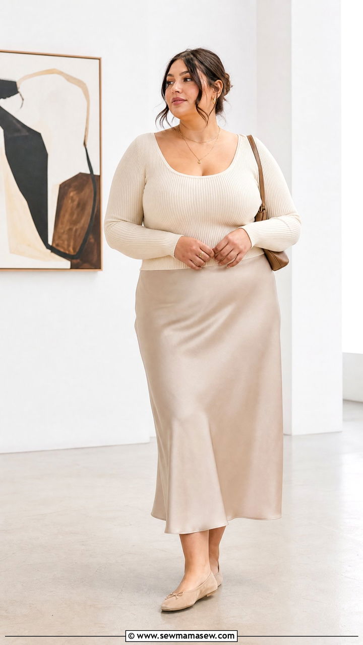 Plus Size Knit Top With Slip Skirt Outfit - 20 plus size feminine top outfit ideas