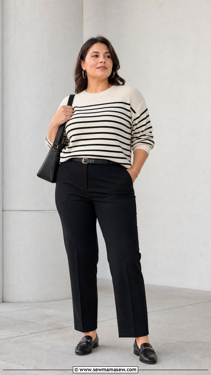 Plus Size Knit Top With Straight Leg Pants - 20 plus size knit top outfit ideas