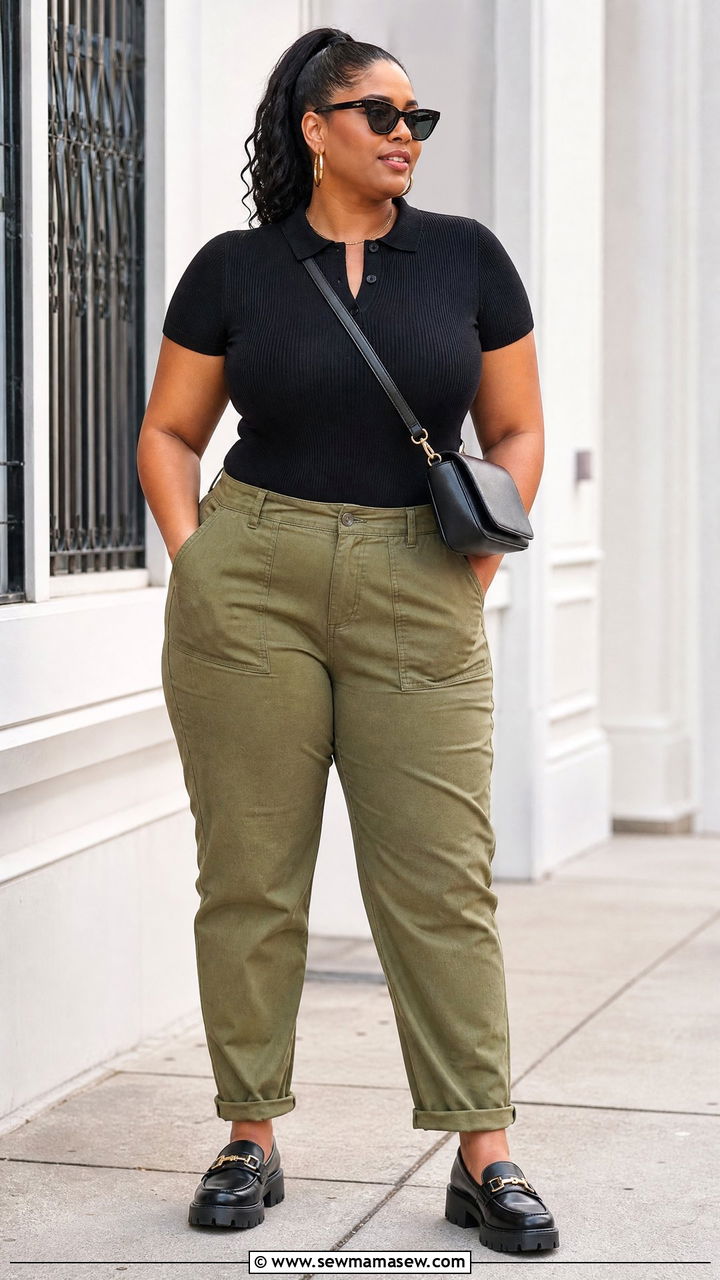 Plus Size Knit Top With Utility Pants - 20 plus size knit top outfit ideas