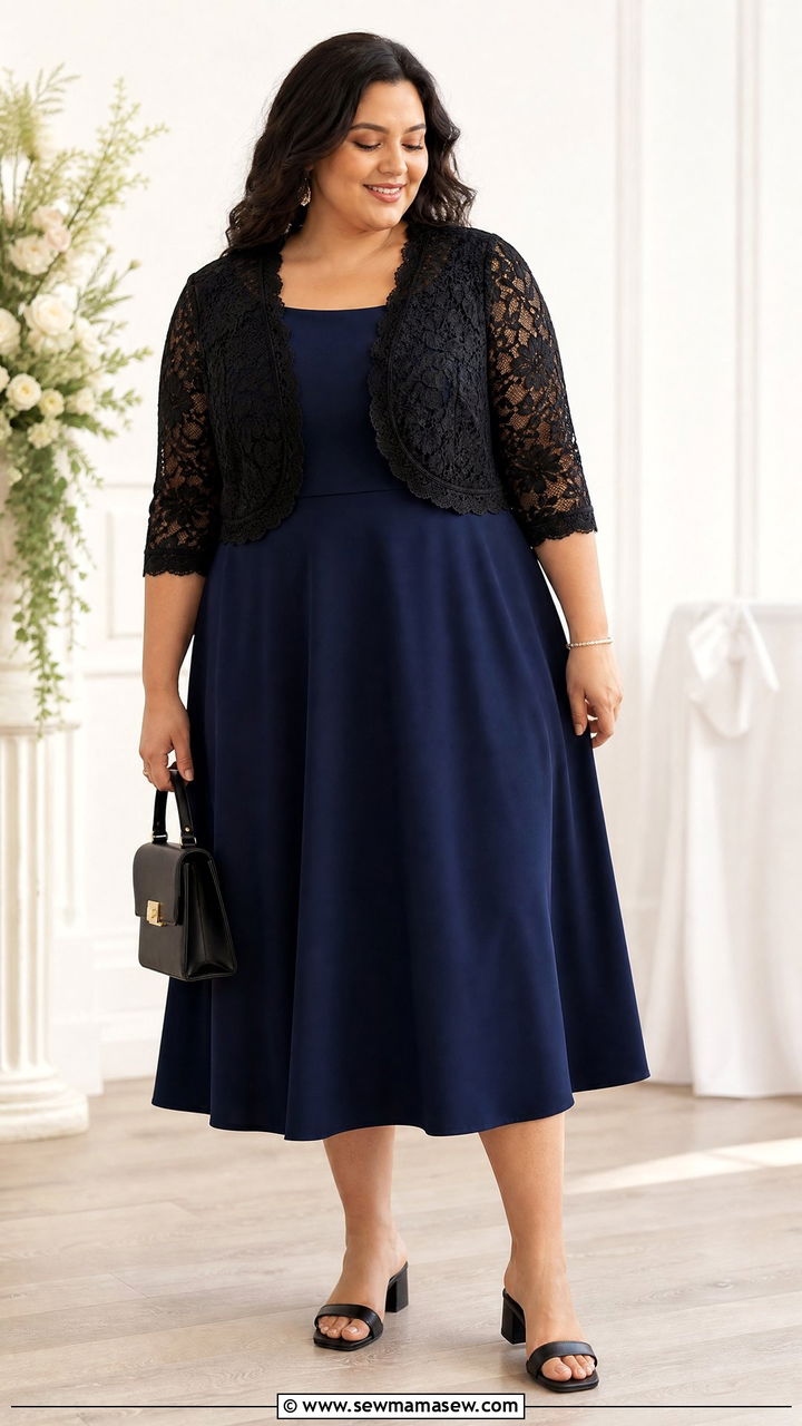 Plus Size Lace Bolero Top With A Line Dress - 20 plus size bolero top outfit ideas