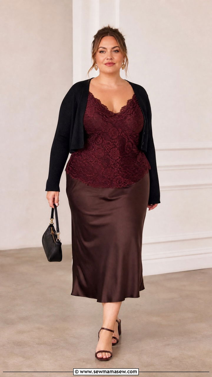 Plus Size Lace Cami Top With Slip Dress Layering - 20 plus size lace cami top outfit ideas