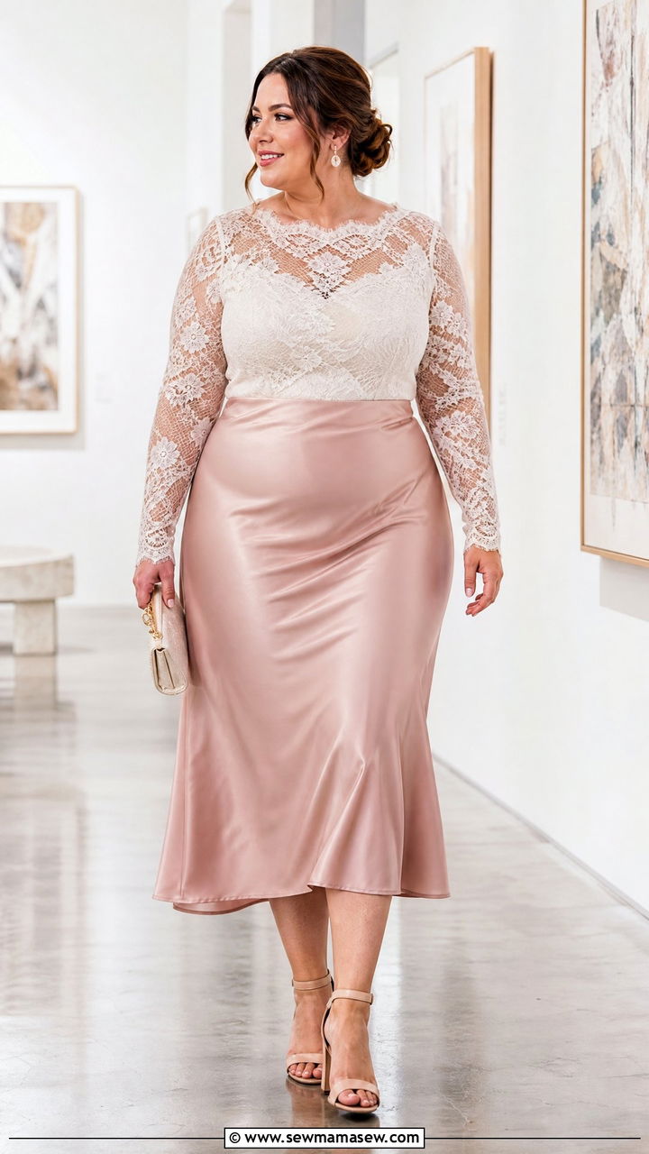Plus Size Lace Top With Midi Skirt - 20 plus size date night top outfit ideas