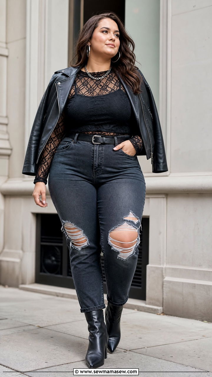 Plus Size Lace Top With Ripped Jeans - 20 plus size edgy top outfit ideas