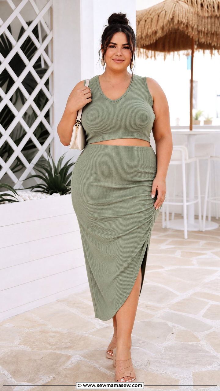 Plus Size Lace Up Top With Matching Skirt Set - 20 plus size lace up top outfit ideas