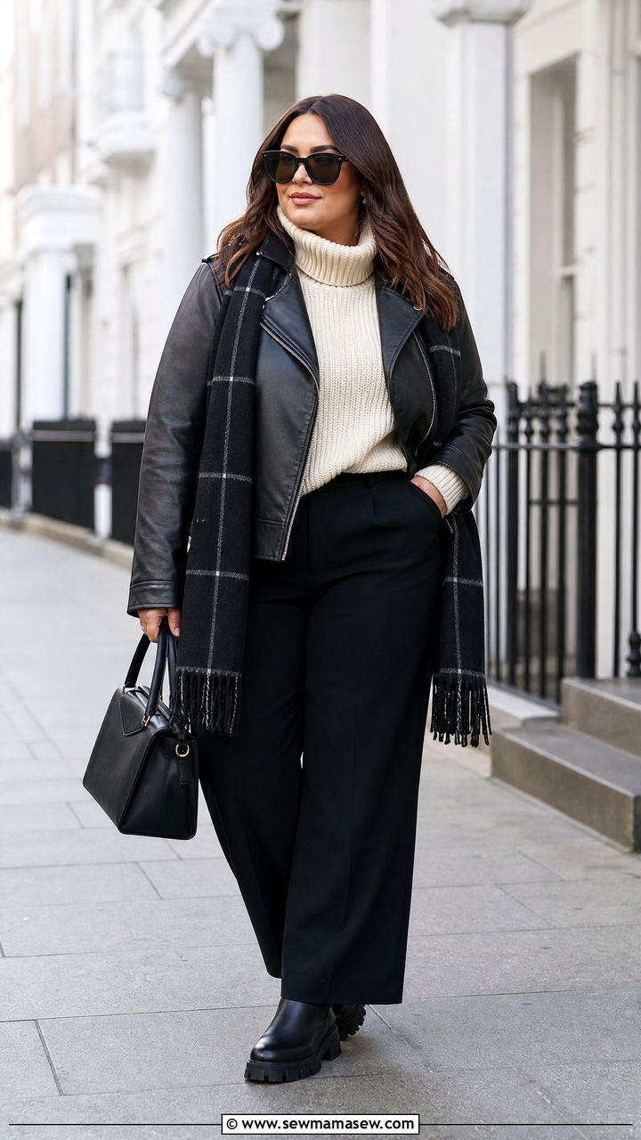 Plus Size Leather Jacket Winter Outfit - 20 plus size cold weather outfit ideas
