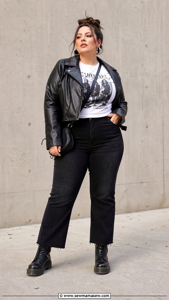 Plus Size Leather Jacket With Combat Boots - 20 plus size outfit ideas with boots