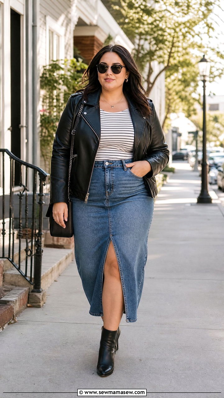 Plus Size Leather Jacket With Denim Skirt - 20 plus size leather jacket outfit ideas