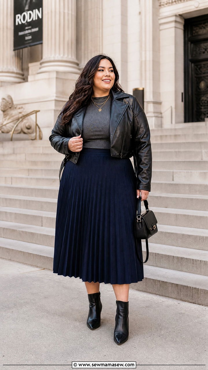 Plus Size Leather Jacket With Midi Skirt - 20 plus size leather jacket outfit ideas