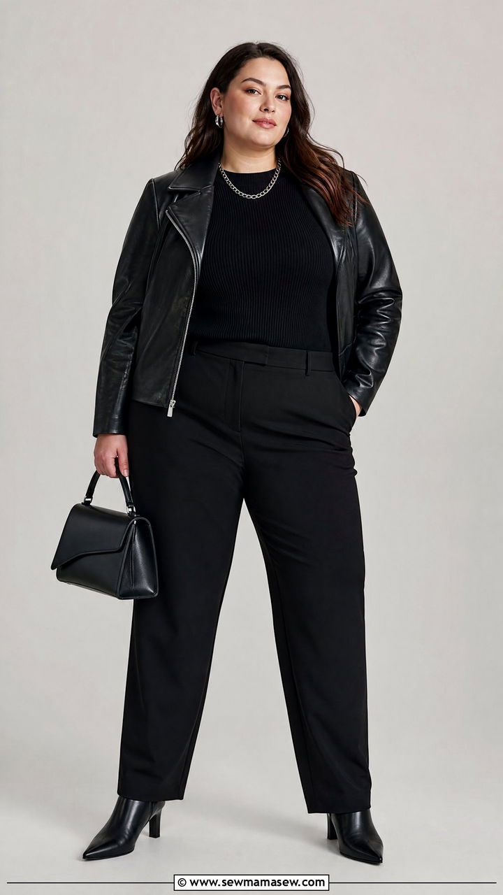 Plus Size Leather Jacket With Monochrome Black Outfit - 20 plus size leather jacket outfit ideas