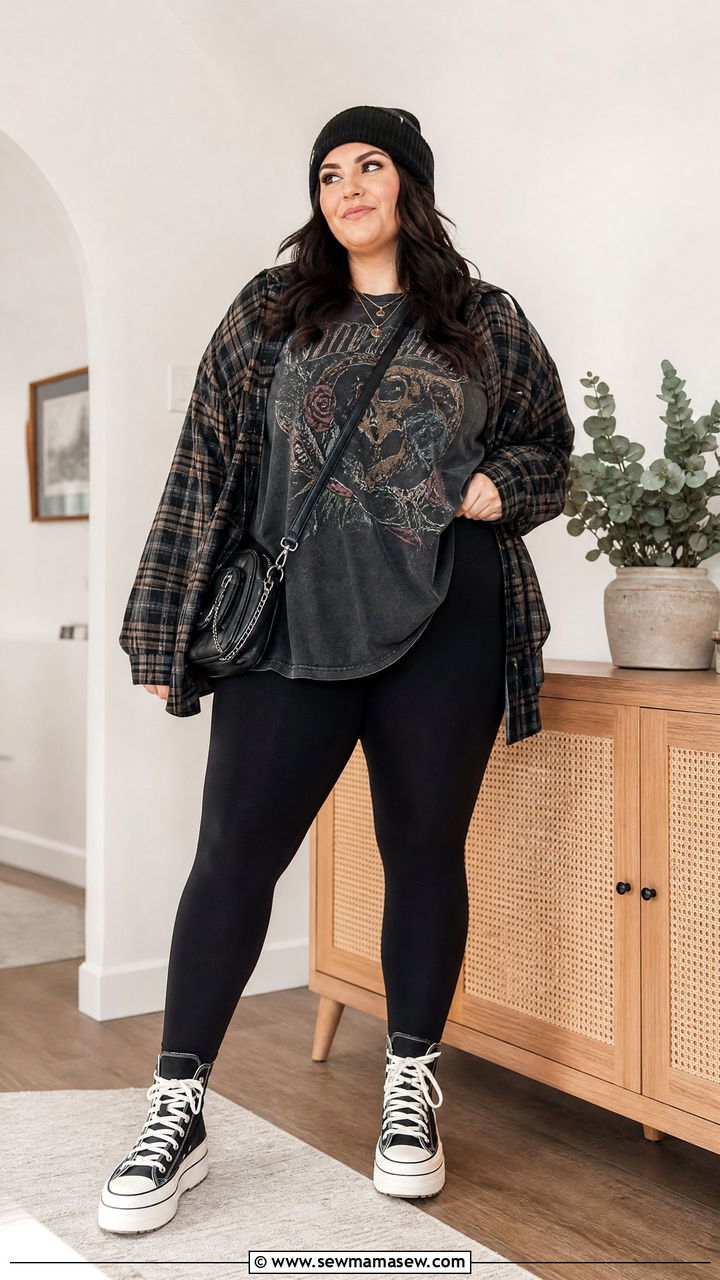 Plus Size Leggings And Grunge Top Outfit - 20 plus size grunge top outfit ideas