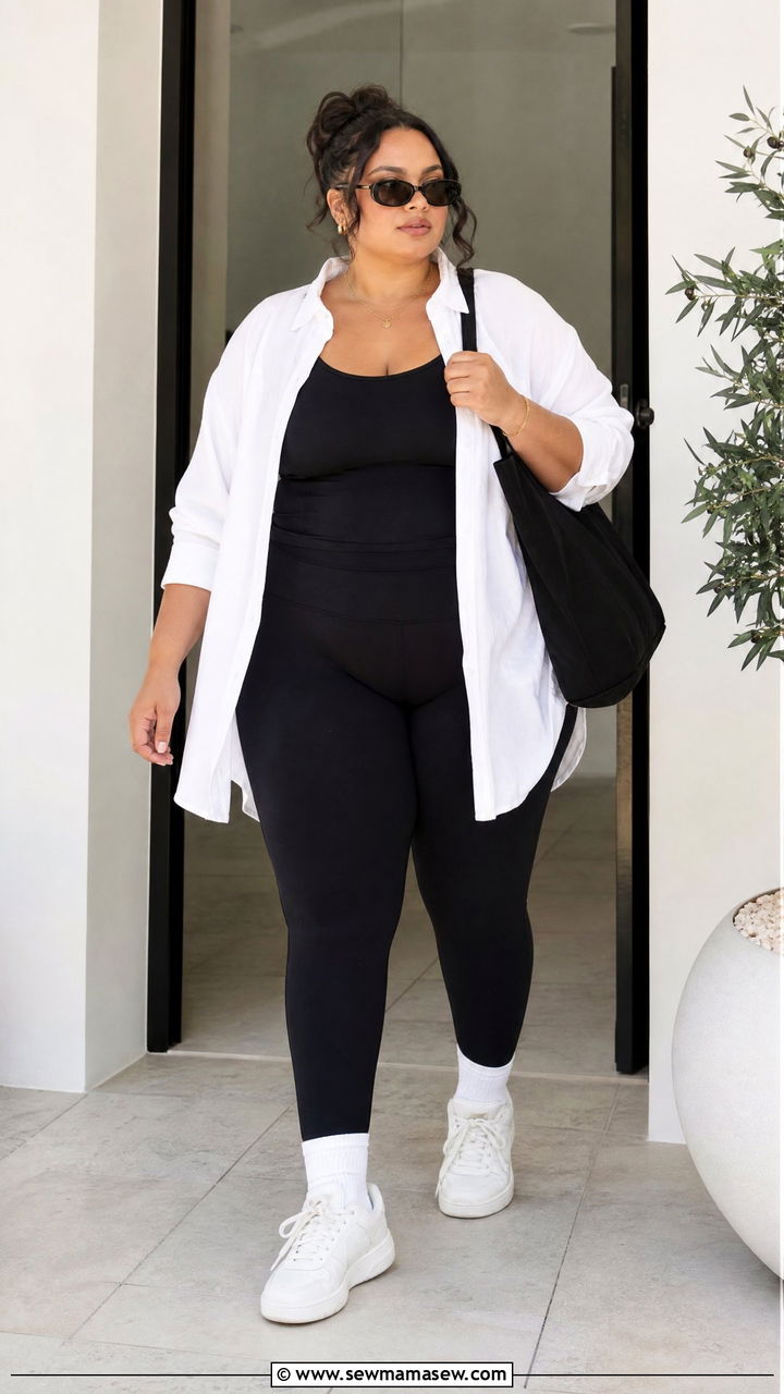 Plus Size Leggings And Oversized Shirt With Sneakers - 20 plus size outfit ideas with sneakers